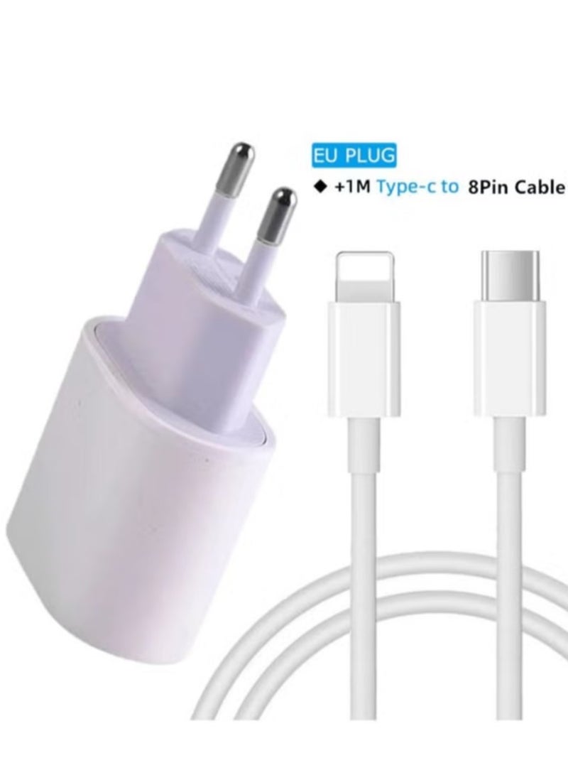 20W Fast Charging Compatible 2-Pin PD Charger with USB-C to Lightning Cable - EU Plug - Image 1