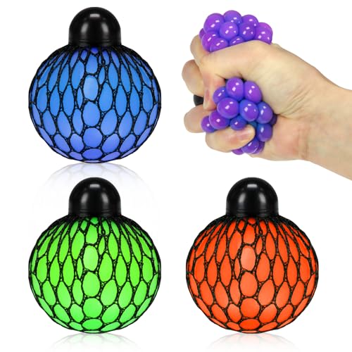 Fireboomoon Stress Relief Squeezing Soft Rubber Vent Grape Ball Hand Wrist Toy Funny Geek Gadget Vent Toy, Orange/Blue/Green, 3 Piece - Image 1