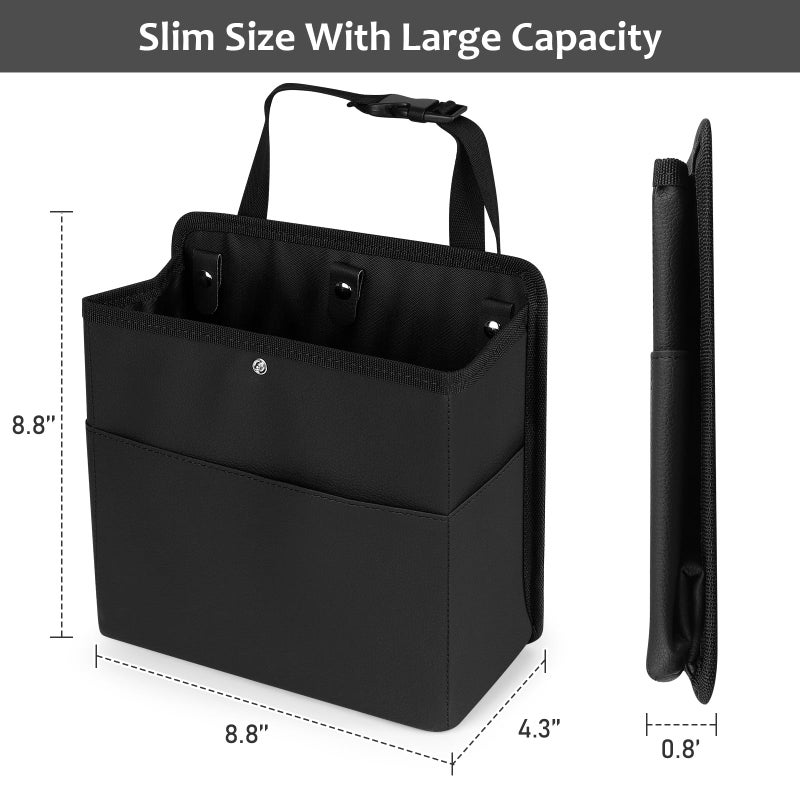 Accmor Car Trash Can with Pocket, Small Vehicle Dustbin Automotive Garbage Organizer Bin with 60 Pcs Trash Bags, Hanging Cars Storage Container for SUV Vans (Black) - Image 2