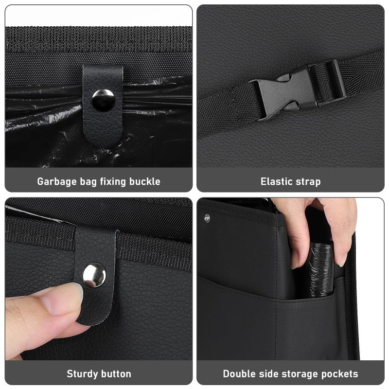 Accmor Car Trash Can with Pocket, Small Vehicle Dustbin Automotive Garbage Organizer Bin with 60 Pcs Trash Bags, Hanging Cars Storage Container for SUV Vans (Black) - Image 3