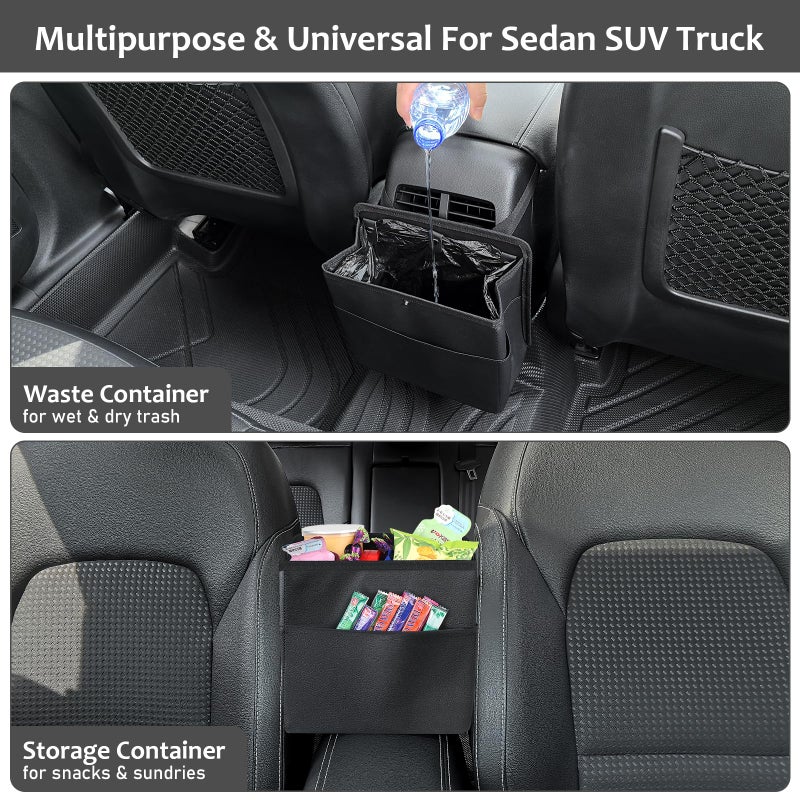 Accmor Car Trash Can with Pocket, Small Vehicle Dustbin Automotive Garbage Organizer Bin with 60 Pcs Trash Bags, Hanging Cars Storage Container for SUV Vans (Black) - Image 5