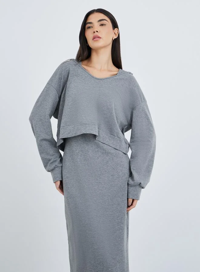 تايك تو Take Two Women Grey Solid Hooded Sweatshirt and Midi Sheath Dress Co-Ords