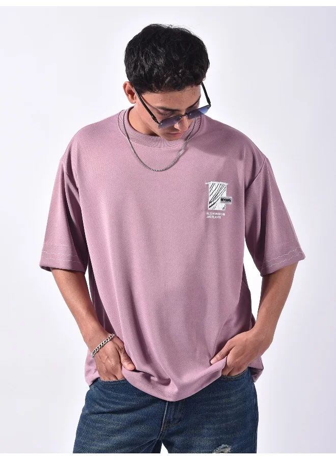 بيونغ Mauve Pink Applique Patch HD Print Oversized T-Shirt