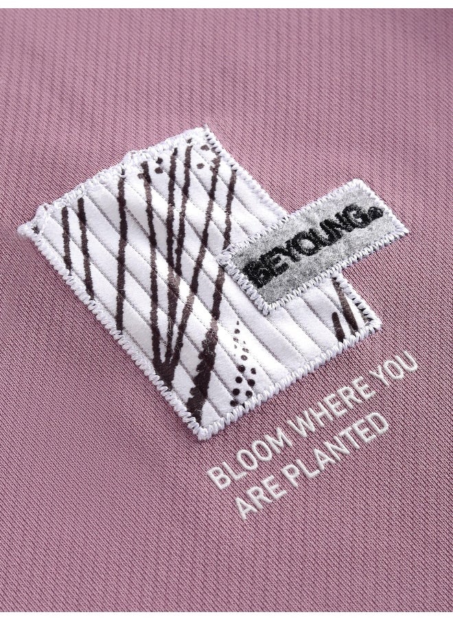 Beyoung Mauve Pink Applique Patch HD Print Oversized T-Shirt  - Image 5