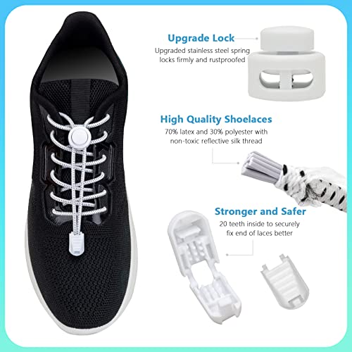 AIXMEET 5 Pairs No-Tie Shoe Laces for Adults & Kids - Elastic, Colorful (Black+White+Blue+Pink+Green) - Image 3