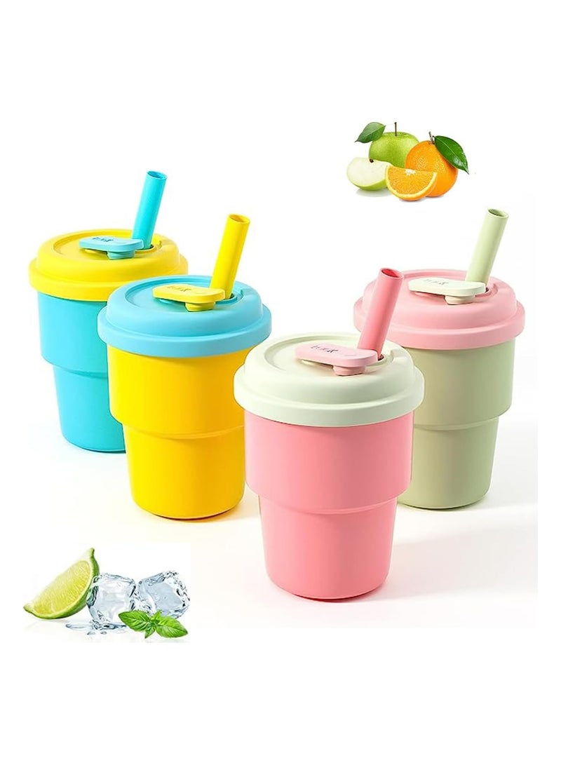 أوزيغالور طقم أكواب للأطفال خالٍ من مادة BPA مع قشات وأغطية وأغطية من السيليكون، مانع للانسكاب، 4 عبوات  - Image 1