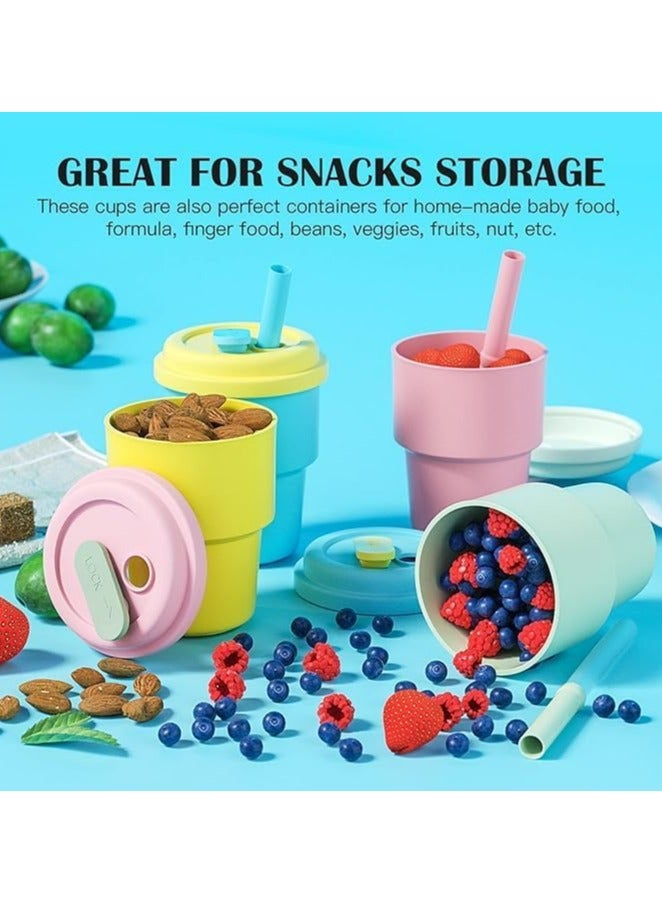 أوزيغالور طقم أكواب للأطفال خالٍ من مادة BPA مع قشات وأغطية وأغطية من السيليكون، مانع للانسكاب، 4 عبوات  - Image 5