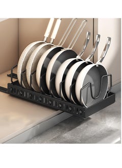 Excefore Pots and Pans Organizer, Sliding Pot Lid Holder and Pan Rack in Kitchen, Pull Out Pots and Pans Organizer for Cabinet, for Pot Lid, Bakeware, Dishes, Pots and Pans Storage (Black)  - Image 1