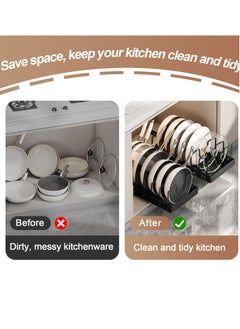 Excefore Pots and Pans Organizer, Sliding Pot Lid Holder and Pan Rack in Kitchen, Pull Out Pots and Pans Organizer for Cabinet, for Pot Lid, Bakeware, Dishes, Pots and Pans Storage (Black)  - Image 5