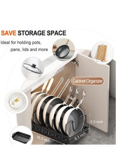 Excefore Pots and Pans Organizer, Sliding Pot Lid Holder and Pan Rack in Kitchen, Pull Out Pots and Pans Organizer for Cabinet, for Pot Lid, Bakeware, Dishes, Pots and Pans Storage (Black)  - Image 2