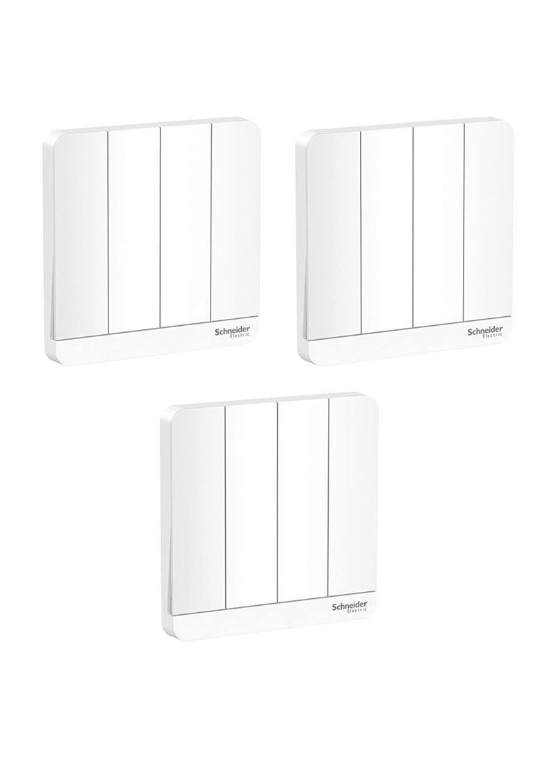 Schneider Electric E8334L1_WE AvatarOn White - 1-way plate switch 4 gang - 16AX - White - Pack of 3
