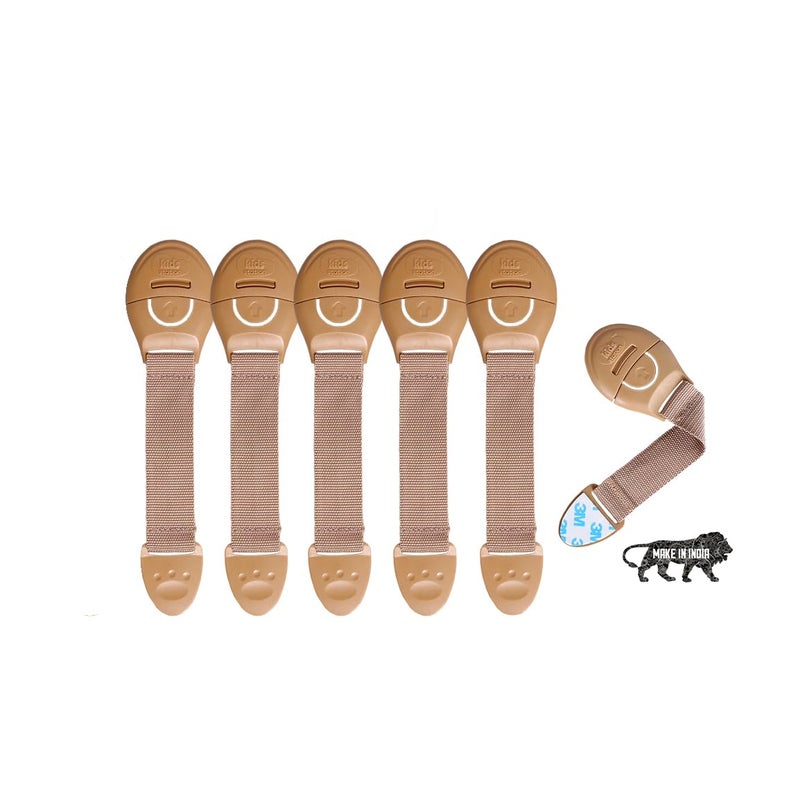 Chipmunks أقفال أمان الأثاث لسلامة الأطفال - أقفال أمان قوية ولصقة للأطفال/الصغار/الرضع للأدراج والخزائن والثلاجات والخزائن - منتج لحماية الأطفال (بيج، عبوة من 6)  - Image 1