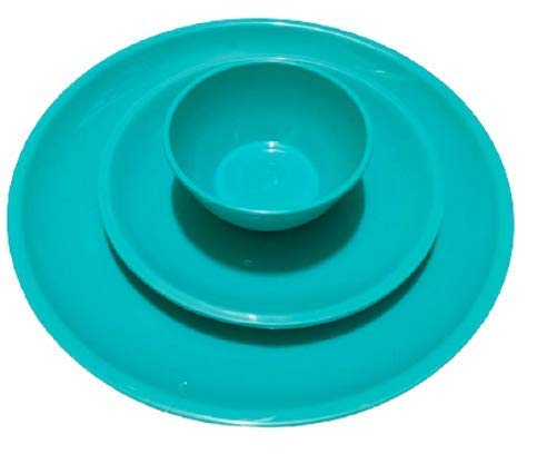 Everbuy Microwave Safe 6 pcs Round Dinner Set - Porcelain Look, Ultra Light, Break Resistant (2 Big Plate + 2 Quarter Plate + 2 Bowls), Sea Green - Image 3