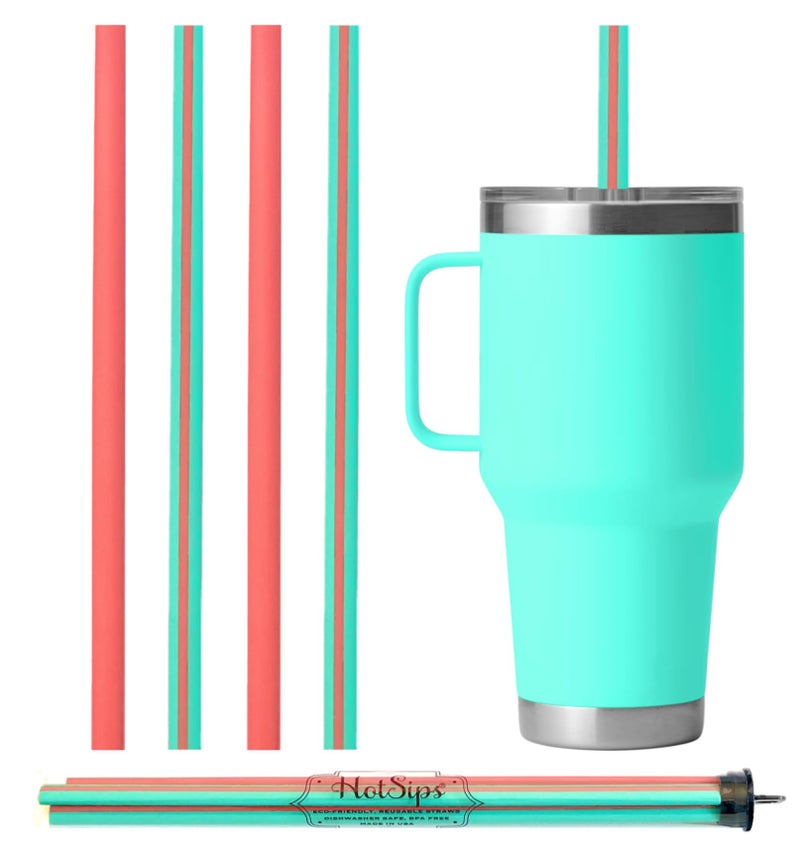 HotSips Reusable Drinking Straws with Travel Case Ergonomic Shape Made in USA  1632 oz  For hot and cold beverages WaterCoffeeTea 4 Large 95