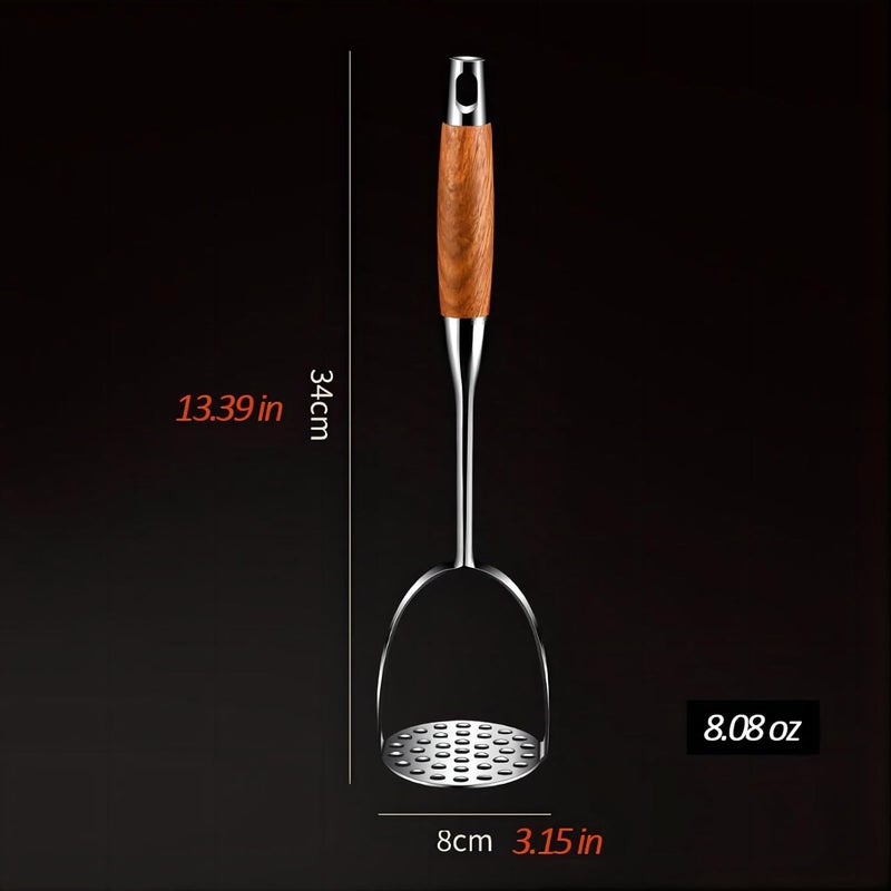 Red Ant 13.5" Stainless Steel Potato Masher with Wooden Handle - Heavy Duty Metal Masher for Mashed Potatoes, Avocado, Beans & Sweet Potato - Commercial & Home Kitchen Utensil (Dishwasher Safe) - Image 2