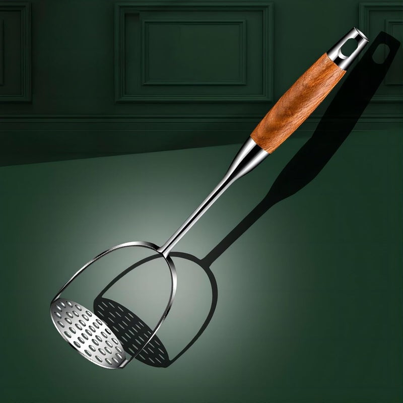 Red Ant 13.5" Stainless Steel Potato Masher with Wooden Handle - Heavy Duty Metal Masher for Mashed Potatoes, Avocado, Beans & Sweet Potato - Commercial & Home Kitchen Utensil (Dishwasher Safe) - Image 4