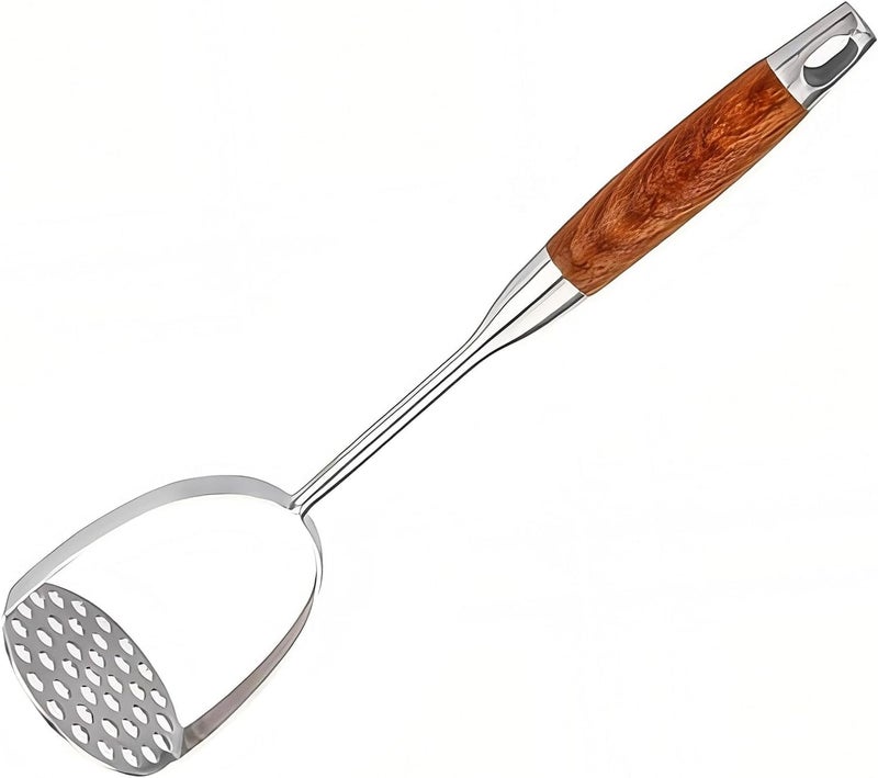 Red Ant 13.5" Stainless Steel Potato Masher with Wooden Handle - Heavy Duty Metal Masher for Mashed Potatoes, Avocado, Beans & Sweet Potato - Commercial & Home Kitchen Utensil (Dishwasher Safe) - Image 1