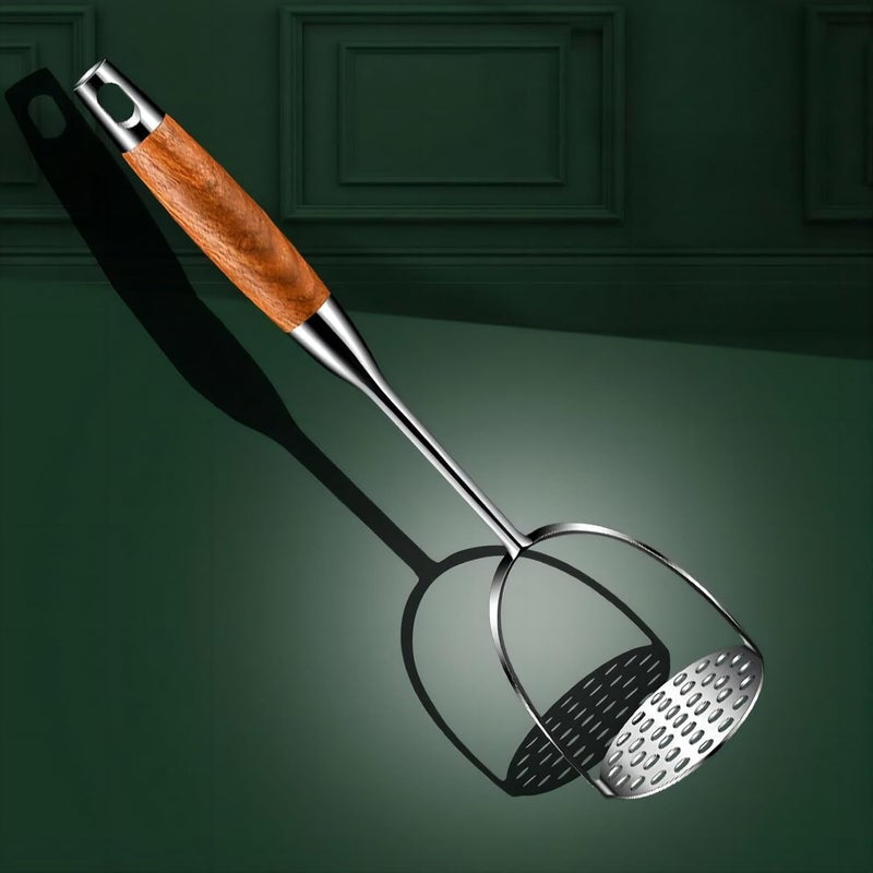 Red Ant 13.5" Stainless Steel Potato Masher with Wooden Handle - Heavy Duty Metal Masher for Mashed Potatoes, Avocado, Beans & Sweet Potato - Commercial & Home Kitchen Utensil (Dishwasher Safe) - Image 3