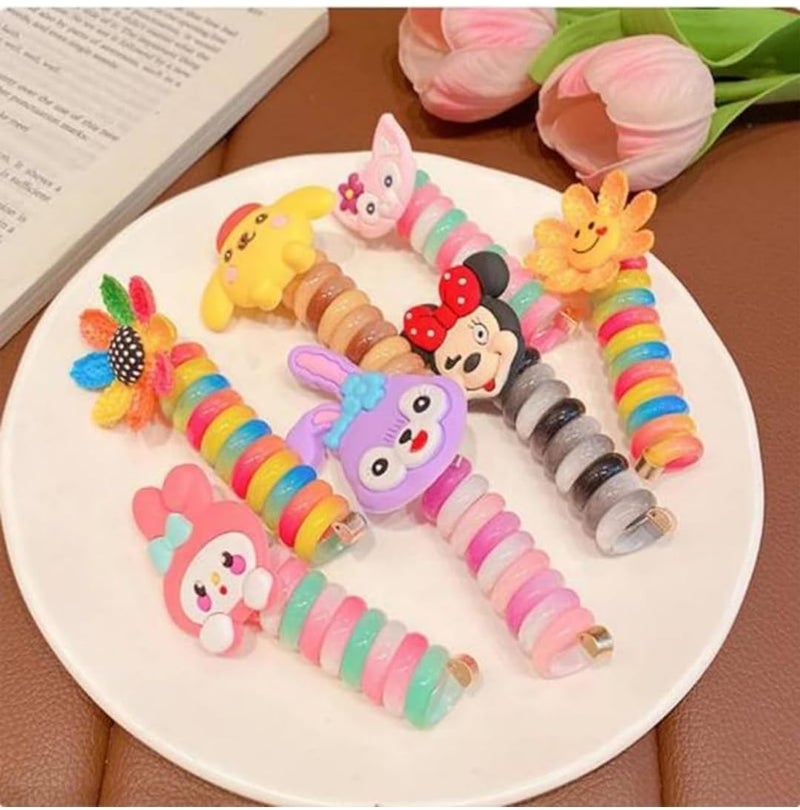 Gugzy Telephone Wire Hair Bands for Kids Cute Cartoon Spiral Hair Ties NoCrease Spring Rubber Bands for Braids Ponytails Baby Girls Head Accessories 2 - Image 2