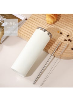 20oz Stainless Steel Thermal Straw Cup with Brush Beige White