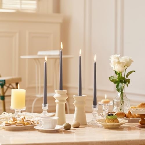 Pickood 10-Inch Tall Dripless Taper Candles Set of 4 - Black Gray Tapered Candles, Perfect for Spring - Smokeless, Unscented, Long Burning - Hand Poured, Colored Tall Candlesticks - Dark Gray - Image 4