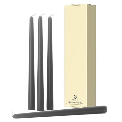 Pickood 10-Inch Tall Dripless Taper Candles Set of 4 - Black Gray Tapered Candles, Perfect for Spring - Smokeless, Unscented, Long Burning - Hand Poured, Colored Tall Candlesticks - Dark Gray - Image 1