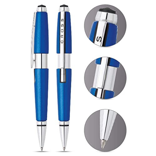 Cross Edge Nitro Blue Rollerball Pen with Polished Chrome Trim - Refillable, Medium Point, Black Ink, Premium Box - Image 2