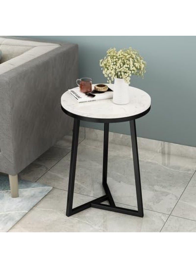 YINZUO Natural White Marble Sofa Side Table, Modern Bedside Coffee Table with Welded Black and Gold Metal Frame, No Assembly Required (Matt Black, Design 2) - Image 4
