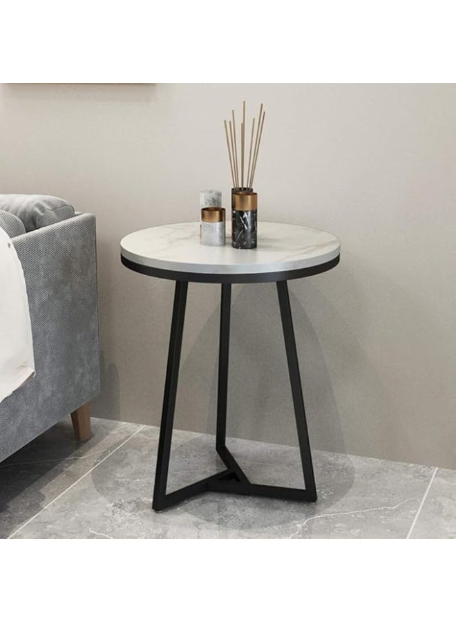 YINZUO Natural White Marble Sofa Side Table, Modern Bedside Coffee Table with Welded Black and Gold Metal Frame, No Assembly Required (Matt Black, Design 2) - Image 3