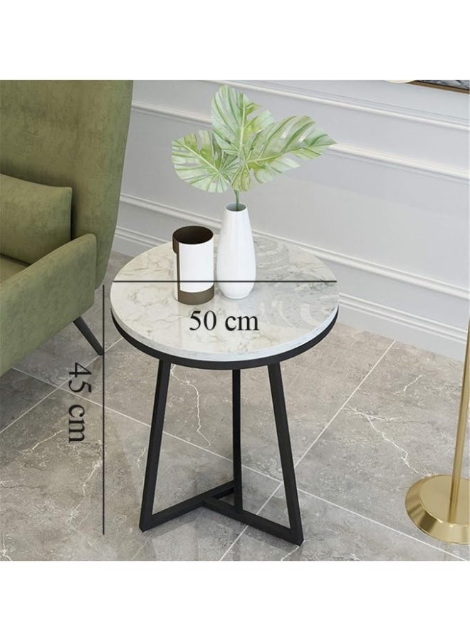 YINZUO Natural White Marble Sofa Side Table, Modern Bedside Coffee Table with Welded Black and Gold Metal Frame, No Assembly Required (Matt Black, Design 2) - Image 2