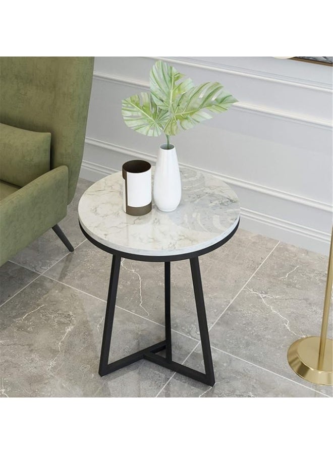 YINZUO Natural White Marble Sofa Side Table, Modern Bedside Coffee Table with Welded Black and Gold Metal Frame, No Assembly Required (Matt Black, Design 2) - Image 1