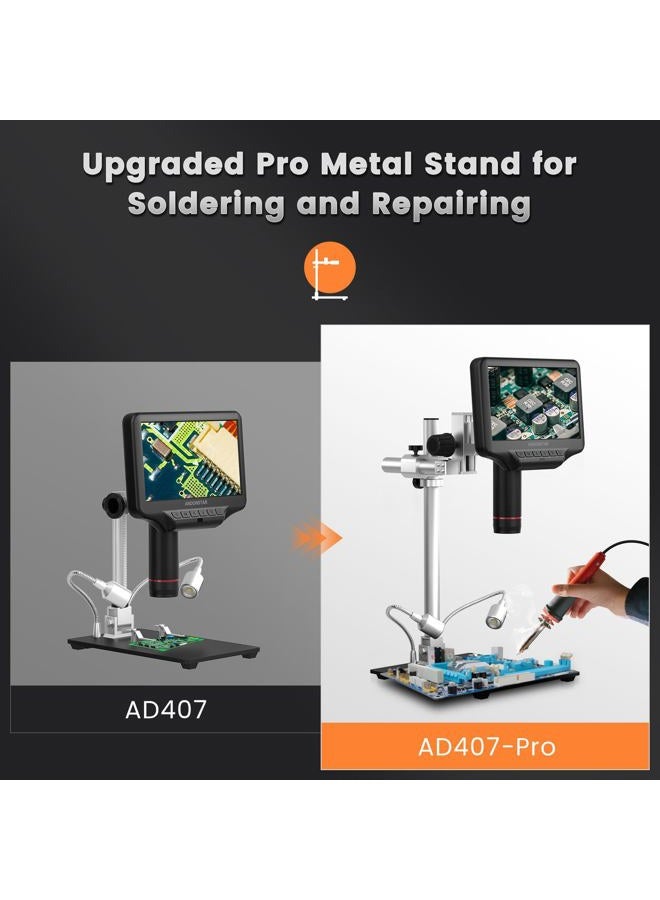 Andonstar AD407 Pro 3D HDMI Soldering Digital Microscope with Pro Metal Stand 4MP UHD and 7 inch Adjustable LCD Screen USB Video Microscopes for Phone Repairing SMT SMD DIY  - Image 2
