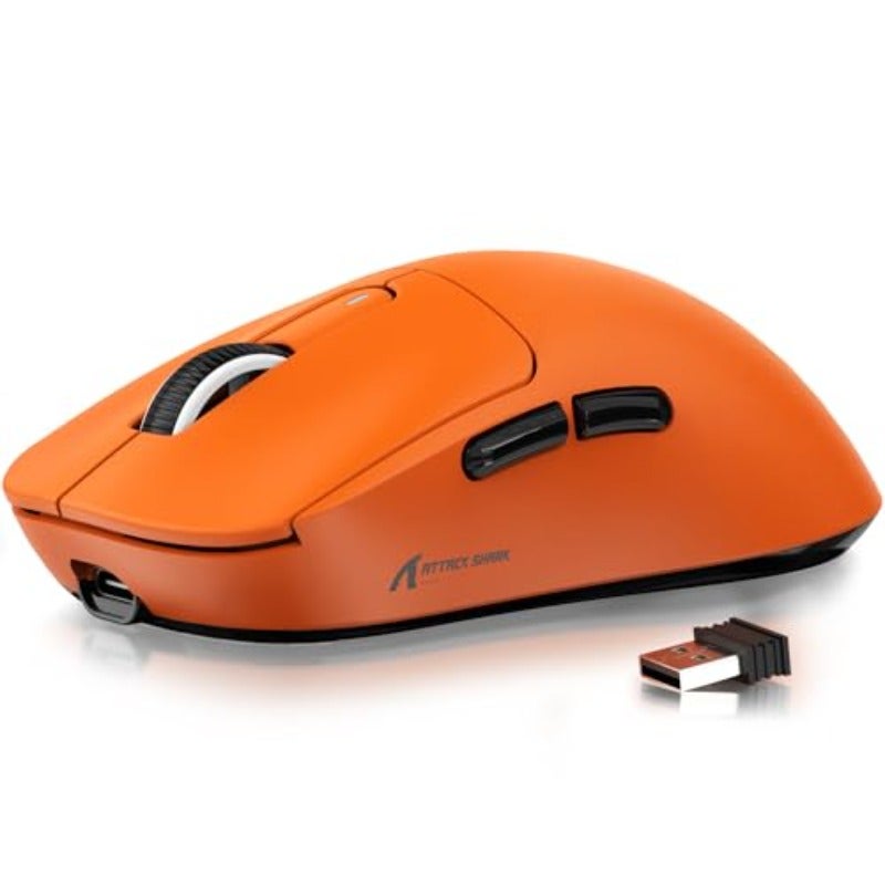 ATTACK SHARK X3 49g Ultralight Mouse PixArt PAW3395 Gaming Sensor BT 2.4G Wireless Wired Gaming Mouse 26000 DPI 200 Hours Battery G502 Office Mice for Win11 Xbox PS Mac Orange - Image 1