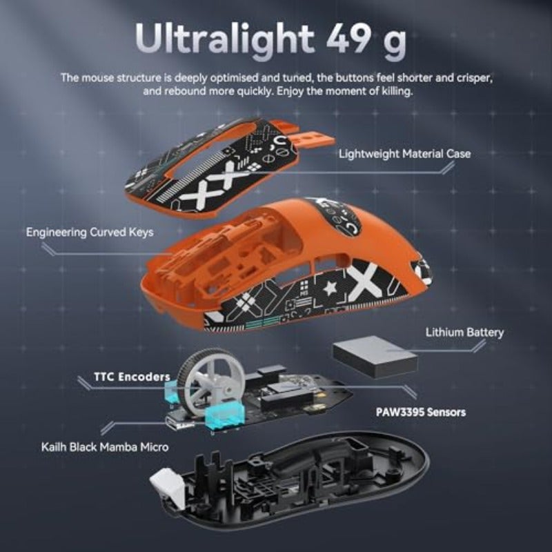 ATTACK SHARK X3 49g Ultralight Mouse PixArt PAW3395 Gaming Sensor BT 2.4G Wireless Wired Gaming Mouse 26000 DPI 200 Hours Battery G502 Office Mice for Win11 Xbox PS Mac Orange - Image 5