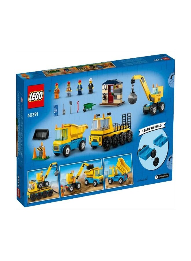 LEGO شاحانات بناء المدينة ورافعة كرة الهدم 60391 مجموعة ألعاب البناء للأطفال من عمر 4 سنوات فأكثر؛ تشمل 3 مركبات بناء، منزل مهدم، 3 شخصيات صغيرة وملحقات ممتعة للعب التخيل (235 قطعة)  - Image 2