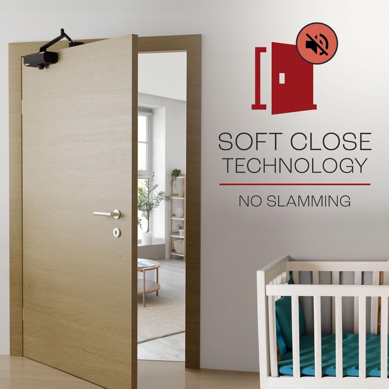 Primeware DC-300 Automatic Adjustable Door Closers for Home | Soft Close, No Slam | Residential and Commercial Door Closer | Level 3 | for Doors Weighing 90-140 lbs | Hydraulic Door Spring - Black - Image 5