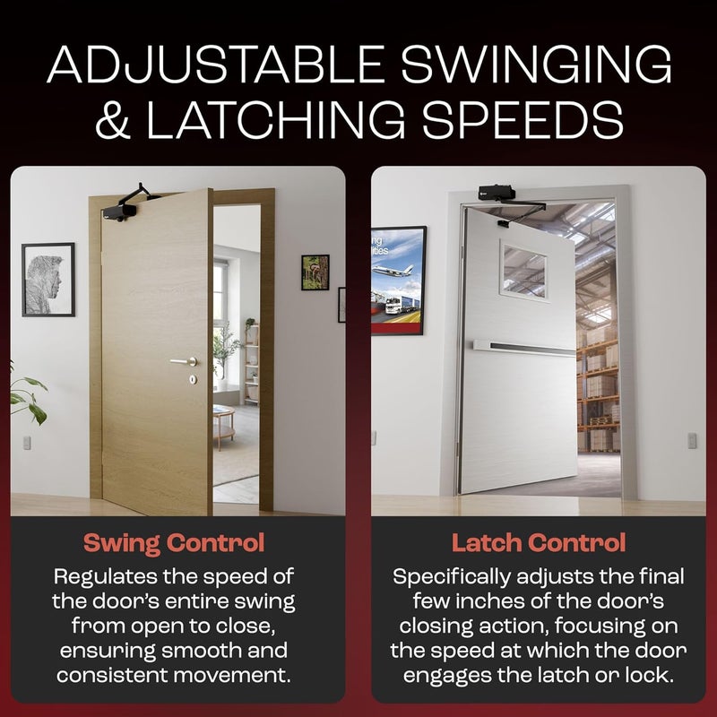 Primeware DC-300 Automatic Adjustable Door Closers for Home | Soft Close, No Slam | Residential and Commercial Door Closer | Level 3 | for Doors Weighing 90-140 lbs | Hydraulic Door Spring - Black - Image 2