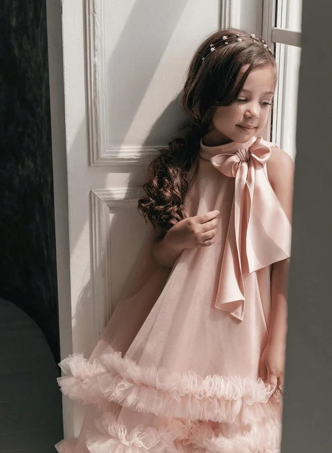 Take Two Girls Pink A-Line Knee-Length Ruffle Dress