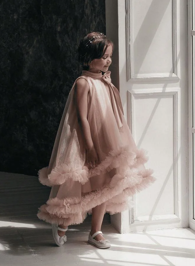 Take Two Girls Pink A-Line Knee-Length Ruffle Dress