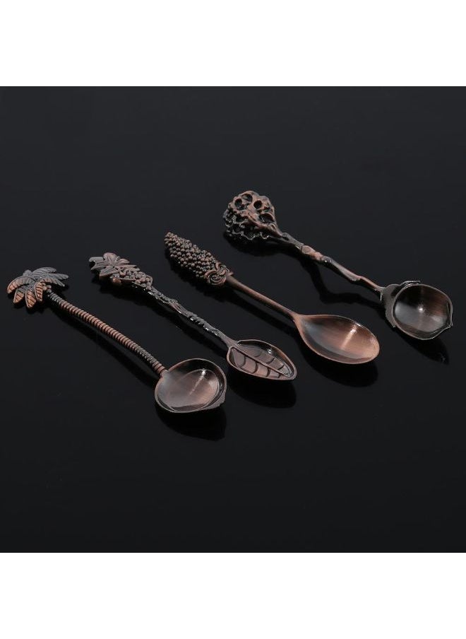 NIBEMINENT - 4-Piece Metal Alloy Vintage Royal Style Carved Mini Coffee Spoon Brown - Image 1