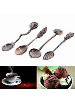 4-Piece Metal Alloy Vintage Royal Style Carved Mini Coffee Spoon Brown