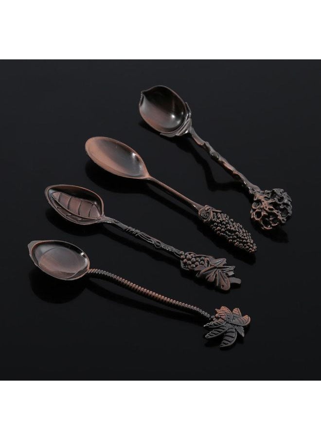 NIBEMINENT - 4-Piece Metal Alloy Vintage Royal Style Carved Mini Coffee Spoon Brown - Image 1