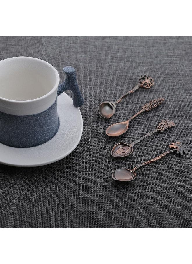 NIBEMINENT - 4-Piece Metal Alloy Vintage Royal Style Carved Mini Coffee Spoon Brown - Image 1