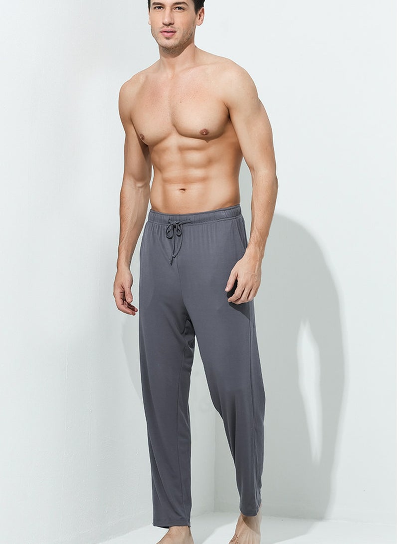 إسكدنيا Men's Solid Color Pajamas Pants Loose Bottoms Sleep Pants Loungewear Dark Grey 