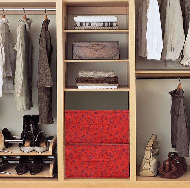 Kuber Industries Metalic Floral Print Non Woven Fabric 2Replacement Drawer Storage and Cloth Organizer Unit for Closet RedKUBMART3491 - Image 2