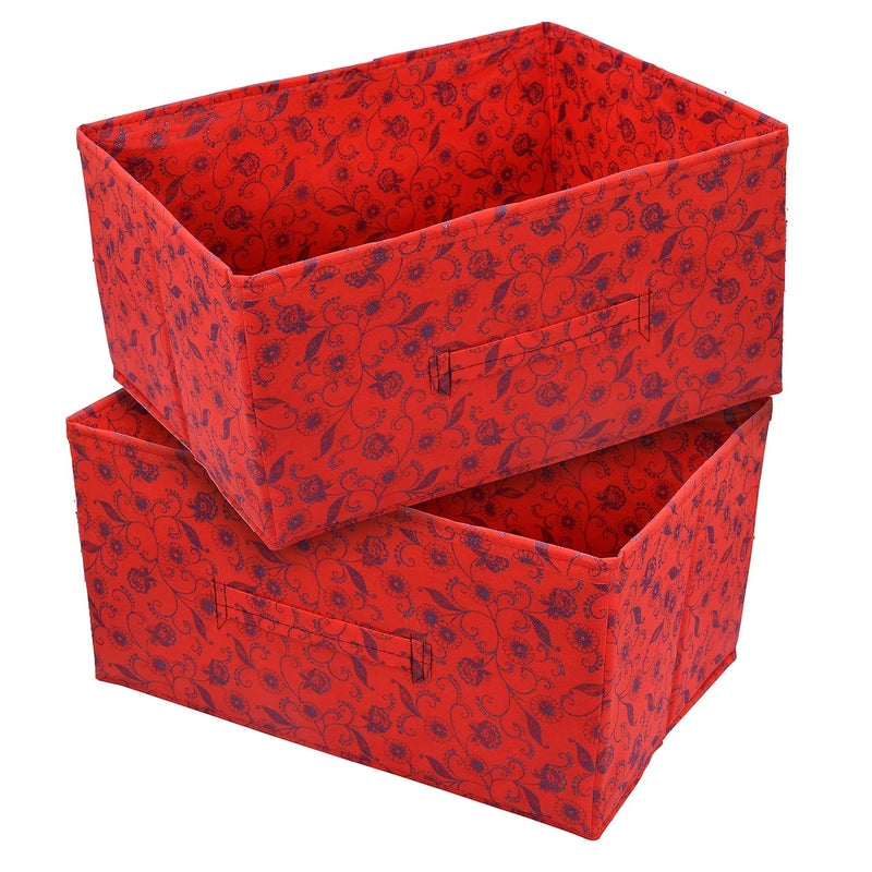 Kuber Industries Metalic Floral Print Non Woven Fabric 2Replacement Drawer Storage and Cloth Organizer Unit for Closet RedKUBMART3491 - Image 1