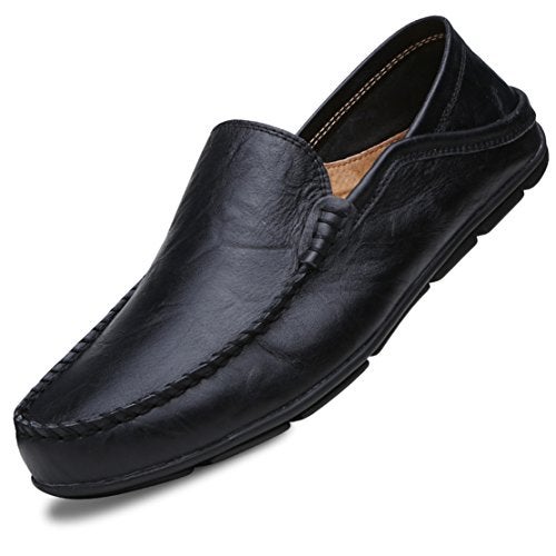Go Tour Men's Premium Genuine Leather Casual Slip On Loafers Breathable Driving Shoes Fashion Slipper Black 9.5/44 - Image 1