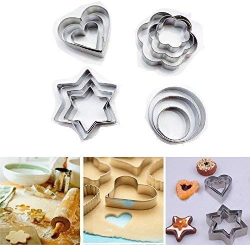 Gyanadh Gyanadh 12Pcs Cookie Cutter Stainless Steel Heart Round Star and Flower Shape Dumpling Dress Mould Samosa Gujiya Ghughra Modak Combo - Image 3