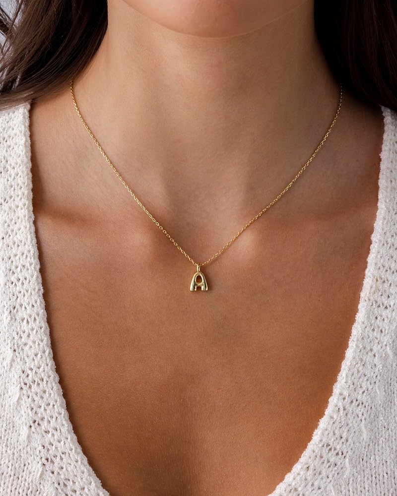 PAVOI 14K Gold Plated Dainty Chunky Bubble Initial Letter Pendant Necklace for Women Alphabet Letter Necklace - Image 3