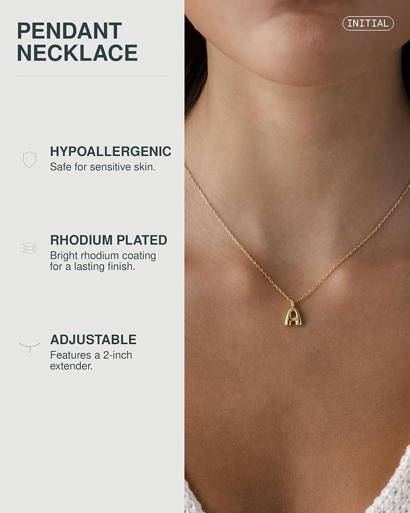 PAVOI 14K Gold Plated Dainty Chunky Bubble Initial Letter Pendant Necklace for Women Alphabet Letter Necklace - Image 2